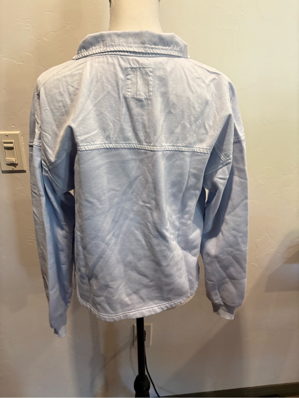 aerie Light Blue Long-Sleeve Pullover with Button Placket - Picture 3 of 4